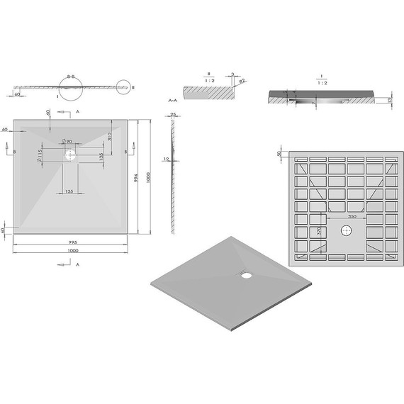 Поддон каменный Vincea 100х100 см VST-4SR1010W, белый матовый - фото 3