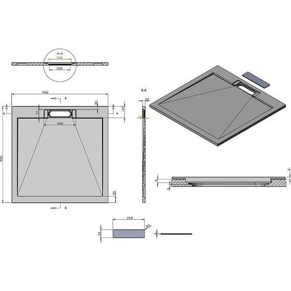 Поддон каменный Vincea 90х90 см VST-4SRL9090A, антрацит - фото 3