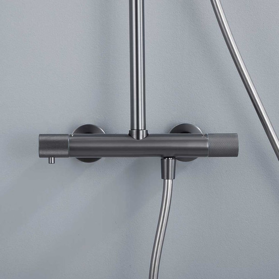 Душевая стойка с термостатом Vincea Desire VSFS-1D0TGM, вороненая сталь - фото 6