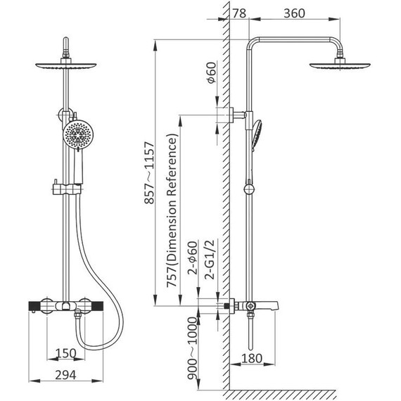 Душевая стойка с термостатом Vincea Desire VSFS-1D1TMB, черный матовый - фото 10