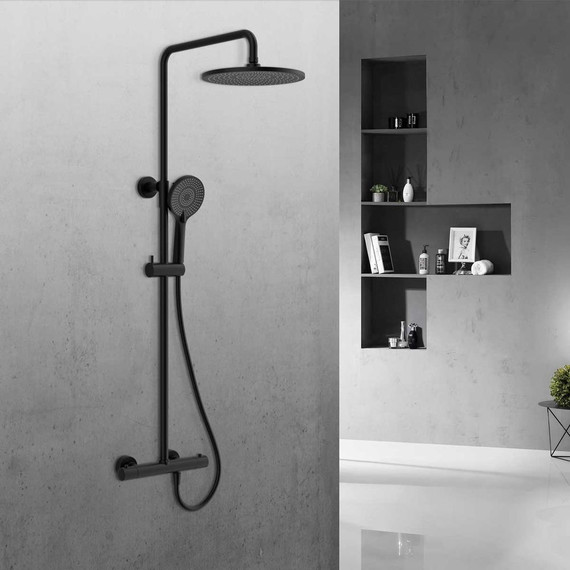 Душевая стойка с термостатом Vincea Esse VSFS-1E0TMB, черный матовый - фото 2