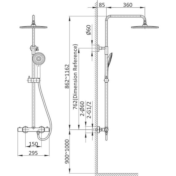 Душевая стойка с термостатом Vincea Esse VSFS-1E0TMB, черный матовый - фото 8