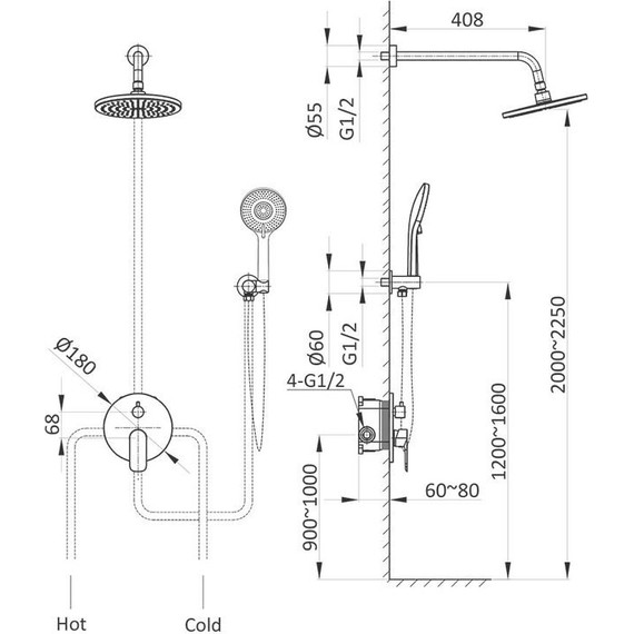 Душевая система для душа Vincea Esse VSFW-1E1MB, черный матовый - фото 5