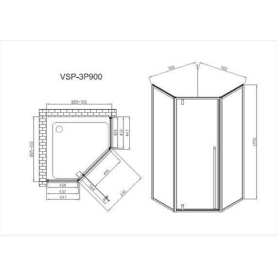 Душевое ограждение Vincea Penta 90x90 см VSP-3P900CLB, черный/прозрачное - фото 6
