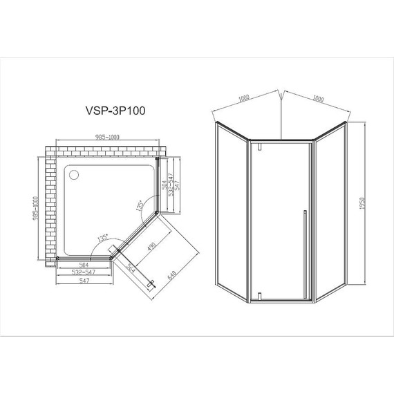 Душевое ограждение Vincea Penta 100x100 см VSP-3P100CLB, черный/прозрачное - фото 6