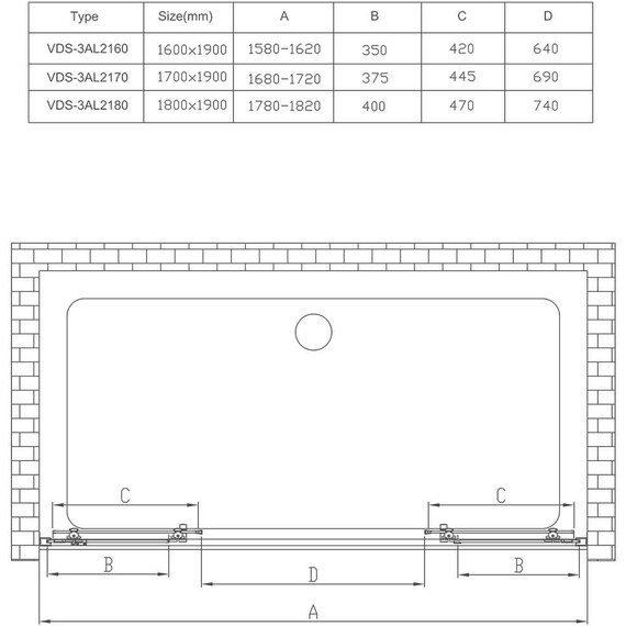 Душевая дверь Vincea Alpha 160 см VDS-3AL2160MT, хром/текстурное - фото 8