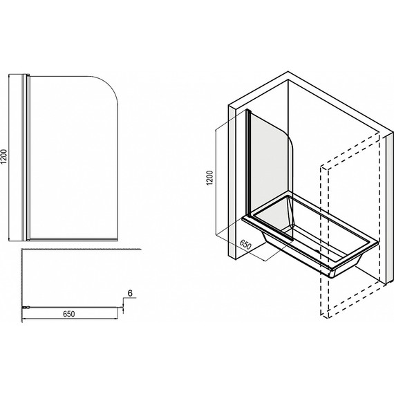Шторка для ванны Loranto CS-F01 65х120 см, хром/прозрачное - фото, картинка 3 Шторка для ванны Loranto CS-F01 65х120 см, хром/прозрачное - фото 3