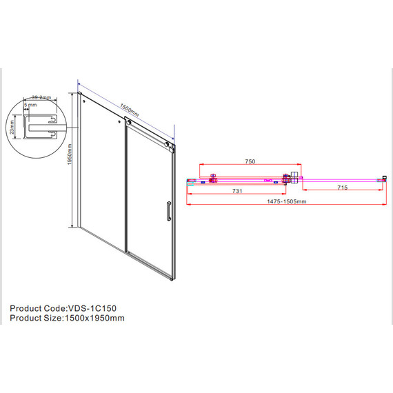 Душевая дверь Vincea Como 150 см VPS-1C150CL (стекло 8 мм), хром/прозрачное - фото 5