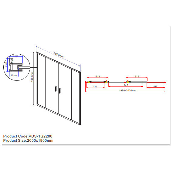 Душевая дверь Vincea Garda 200 см VDS-1G2200CL, хром/прозрачное - фото 6