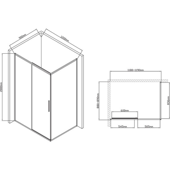 Душевое ограждение Vincea Slim-U 120x90 см VSR-2SU9012CLB, черный/прозрачное - фото 9