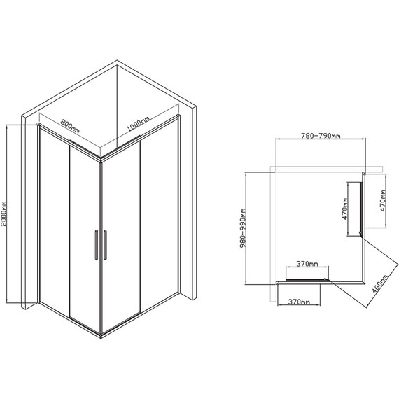 Душевое ограждение Vincea Slim-U 100x80 см VSS-2SU8010CLB, черный/прозрачное - фото 9