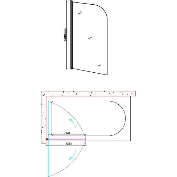 Шторка для ванны Taliente 80 см TA-0814CP, хром/прозрачное - фото 2