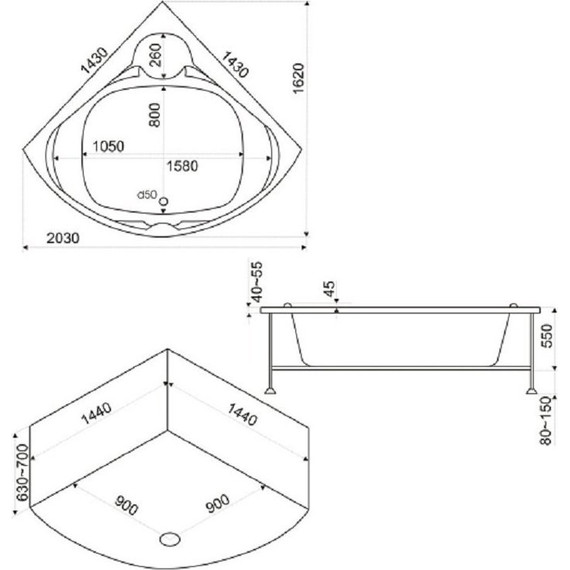 Ванна акриловая 143*143 Bas Хатива - фото, картинка 6 Ванна акриловая 143*143 Bas Хатива - фото 6