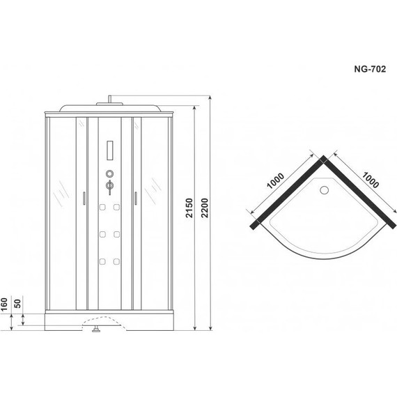 Гидробокс Niagara Ultra NG-702-01 100x100 см, хром/прозрачное/узор (безсиликоновая сборка) - фото 12