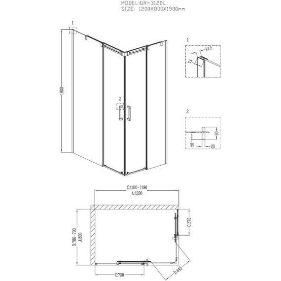 Душевое ограждение Grossman Galaxy 120x80 см GR-3120L L, хром/прозрачное - фото 3