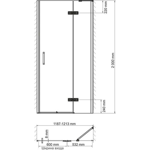 Душевая дверь WasserKraft Aller 120 см 10H05RBLACK MATT (стекло 8 мм), хром/прозрачное - фото 9