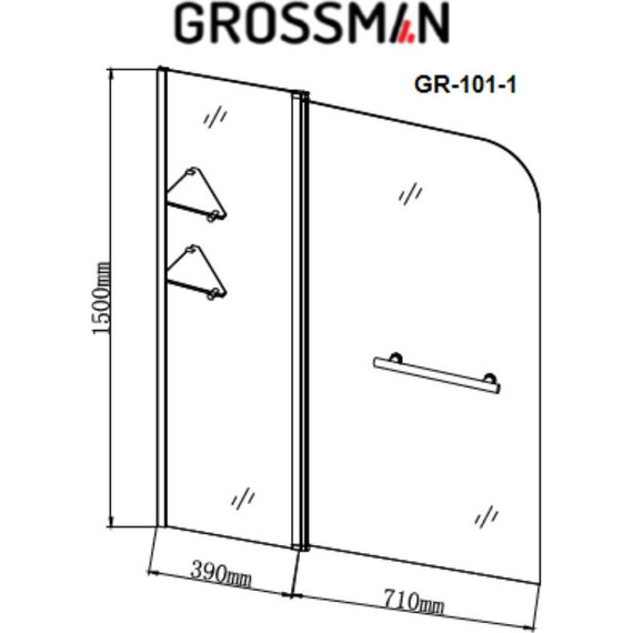Шторка для ванны Grossman 1100х1500 мм GR-101/1, хром/прозрачное - фото 3