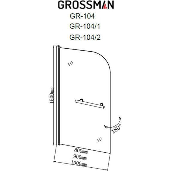 Шторка для ванны Grossman 900х1500 мм GR-104/1, хром/прозрачное - фото 3