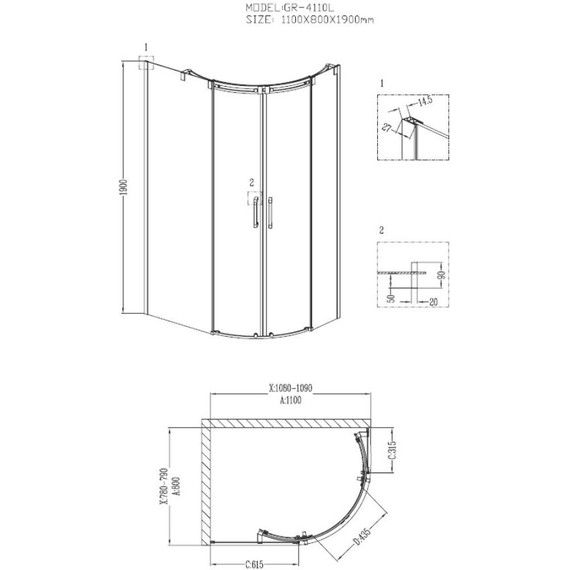 Душевое ограждение Grossman Galaxy 110x80 см GR-4110L L, хром/прозрачное - фото 3