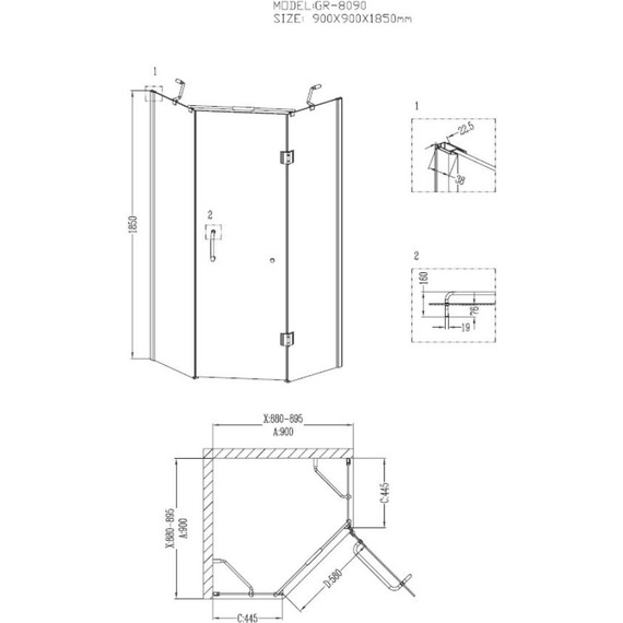 Душевое ограждение Grossman Classic 90x90 см GR-8090, хром/прозрачное - фото 4