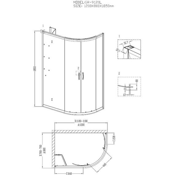 Душевое ограждение Grossman Classic 120x80 см GR-9120L L, хром/прозрачное - фото 7