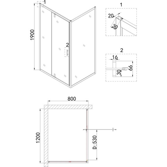 Душевое ограждение Niagara Nova 120x80 см NG-0220-08 BLACK, черный/прозрачное - фото 3