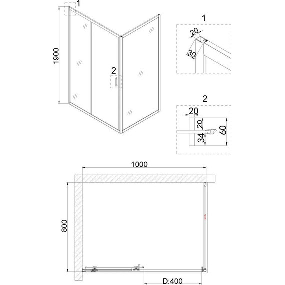 Душевое ограждение Niagara Nova 100x80 см NG-42-10AG-NG-A80G, золото/прозрачное - фото 4