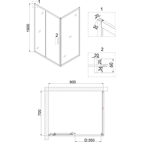 Душевое ограждение Niagara Nova 90x70 см NG-42-9AG-NG-A70G, золото/прозрачное - фото 4