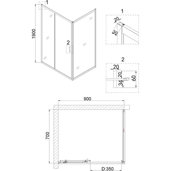 Душевое ограждение Niagara Nova 90x70 см NG-62-9A-NG-A70, хром/прозрачное - фото 5