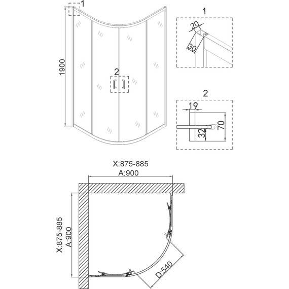 Душевое ограждение Niagara Nova 90x90 см NG-6406-08, золото/прозрачное - фото 4
