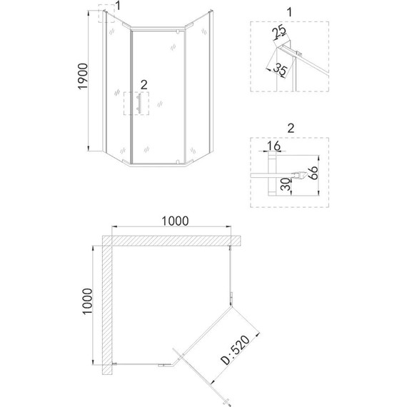 Душевое ограждение Niagara Nova 100x100 см NG-6434-08, золото/прозрачное - фото 3