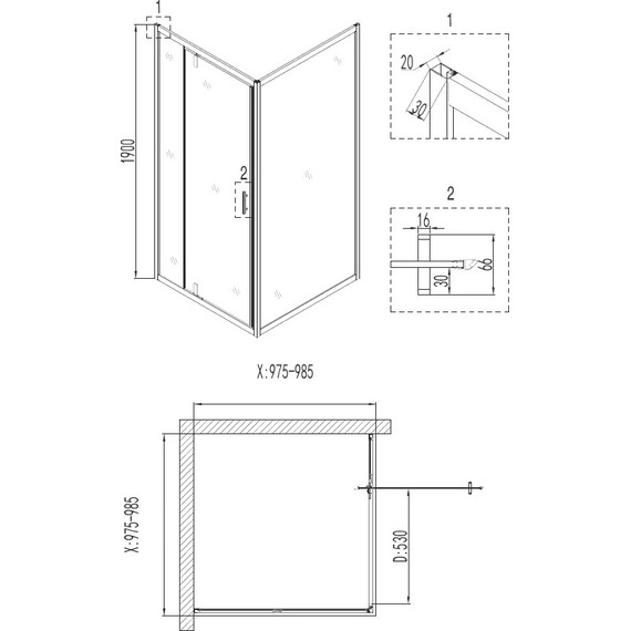 Душевое ограждение Niagara Nova 100x100 см NG-6802-08 BLACK, черный/прозрачное - фото 3