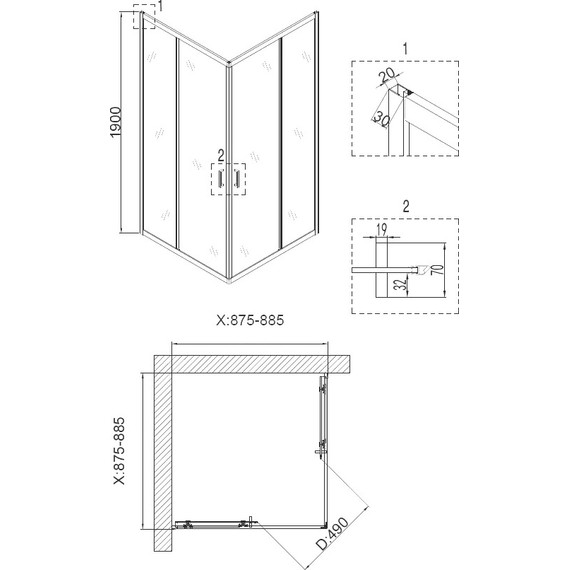 Душевое ограждение Niagara Nova 90x90 см NG-6808-08 BLACK, черный/прозрачное - фото 3
