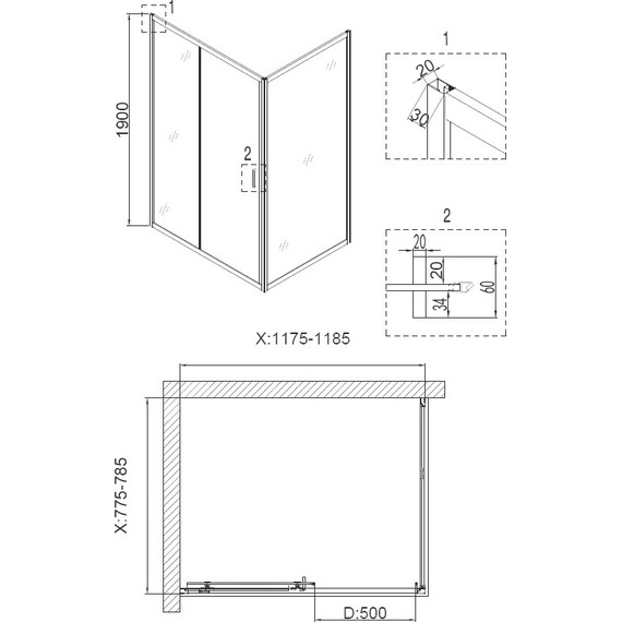 Душевое ограждение Niagara Nova 120x80 см NG-6812-08 BLACK, черный/прозрачное - фото 3