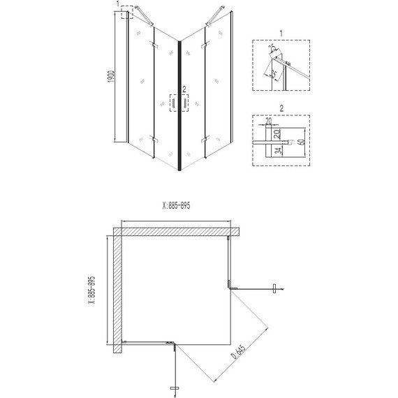 Душевое ограждение Niagara Nova 90x90 см NG-6813-08 BLACK, черный/прозрачное - фото 3