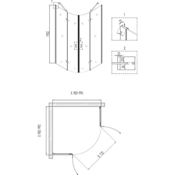 Душевое ограждение Niagara Nova 100x100 см NG-6816-08 BLACK, черный/прозрачное - фото 3