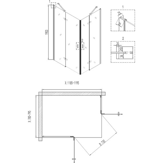 Душевое ограждение Niagara Nova 120x80 см NG-6817-08 BLACK, черный/прозрачное - фото 3