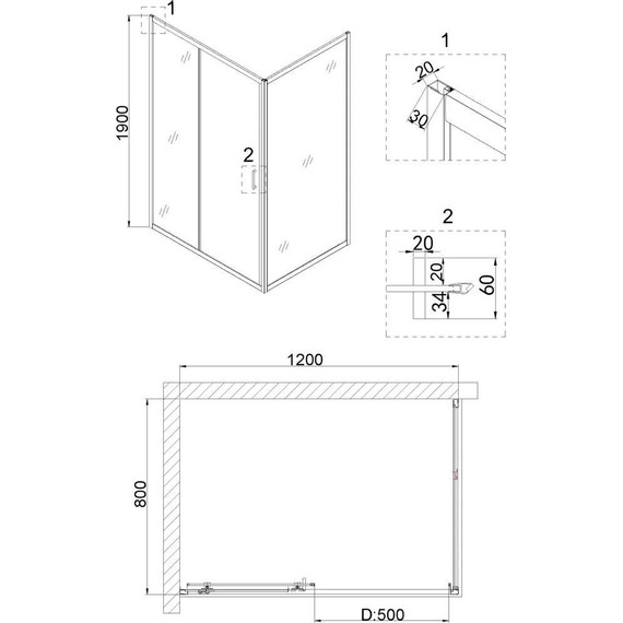 Душевое ограждение Niagara Nova 120x80 см NG-82-12AB-NG-A80B, черный/прозрачное - фото 3