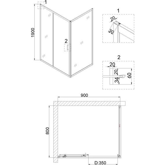 Душевое ограждение Niagara Nova 90x80 см NG-82-9AB-NG-A80B, черный/прозрачное - фото 3