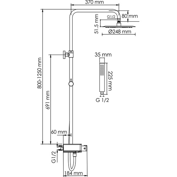 Душевая стойка с термостатом WasserKraft A114.258.218.CB Thermo, черный - фото 3