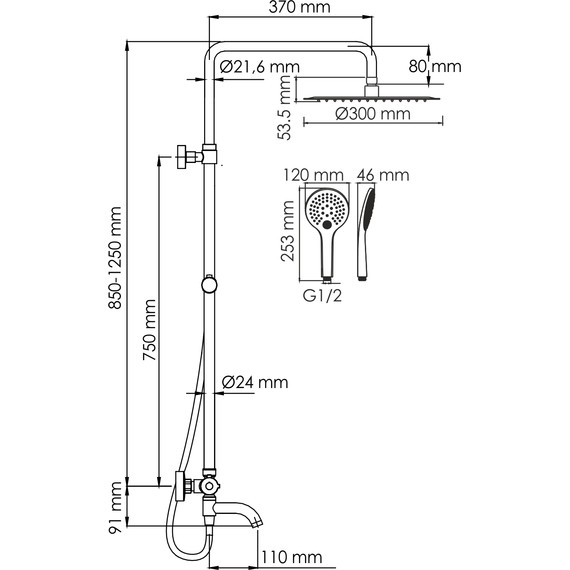 Душевая стойка с термостатом WasserKraft A188.161.155.WM Thermo, белый - фото 3