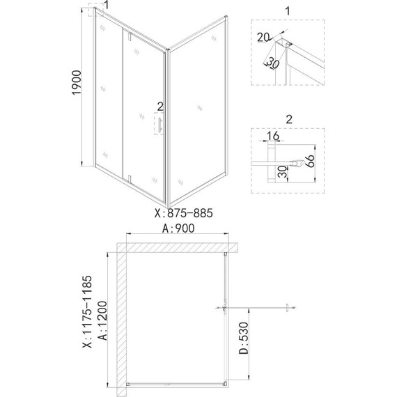 Душевое ограждение Niagara Nova 120x90 см NG-43-12AG-NG-A90G, золото/прозрачное - фото 5