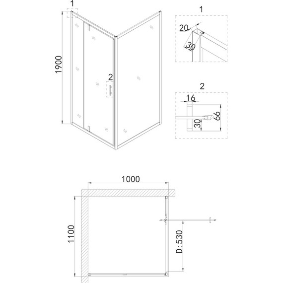 Душевое ограждение Niagara Nova 110x100 см NG-83-11AB-NG-A100B, черный/прозрачное - фото 3
