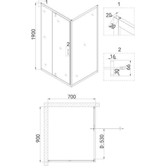 Душевое ограждение Niagara Nova 90x70 см NG-83-9AB-NG-A70B, черный/прозрачное - фото 3