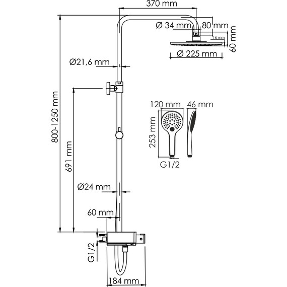 Душевая стойка с термостатом WasserKraft A113.067.155.CH Thermo, хром/белый - фото 5