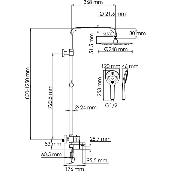 Душевая стойка WasserKraft A174.258.078.CB, черный - фото 3