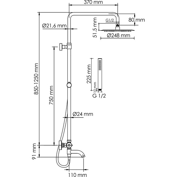 Душевая стойка с термостатом WasserKraft A288.258.217.BM Thermo, черный - фото 3