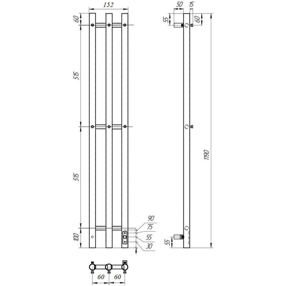 Полотенцесушитель электрический Point Деметра П3 120x1200 мм PN12822B (возможность скрытого подключения) R, чёрный - фото 5