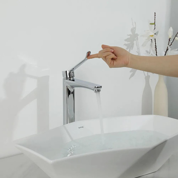 Смеситель для раковины высокий с локтевой (хирургической) ручкой Gappo G1021-21, Цвет производителя: хром - фото 10