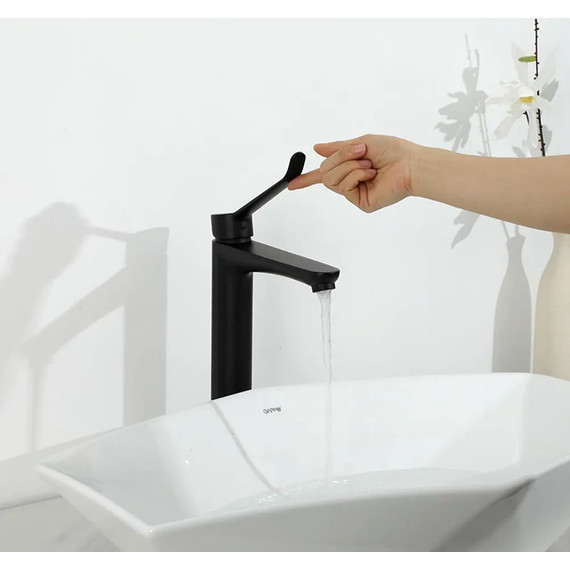 Смеситель для раковины высокий с локтевой (хирургической) ручкой Gappo G1021-26, черный, Цвет производителя: чёрный - фото 11